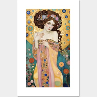 Gustav Klimt's Golden Aura: Inspired Woman in Ethereal Beauty Posters and Art